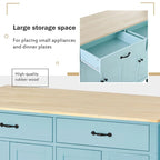 Carrello da cucina con ripiano in legno massiccio da 54,3" con mobile a 4 ante e 2 cassetti