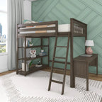 Letto a soppalco alto full-size con libreria e scrivania