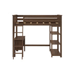 Letto a soppalco alto full-size con libreria e scrivania