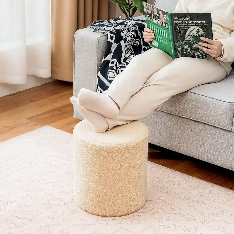 Adeco Poggiapiedi Pouf 33 cm Sgabello in Tessuto per Soggiorno Camera da Letto