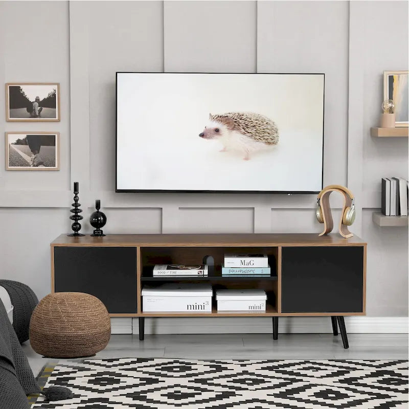 Meuble TV moderne du milieu du siècle AVAWING pour téléviseur de 60 pouces avec rangement et étagère ouverte