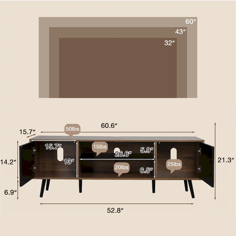 Supporto TV moderno AVAWING Mid-Century per televisori fino a 60 pollici con contenitore e ripiano aperto