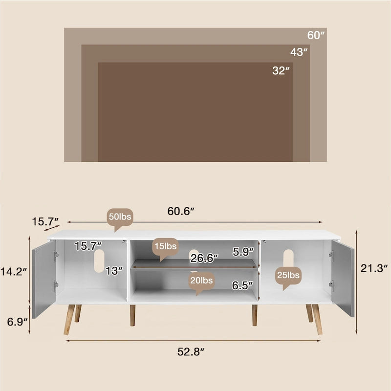 Supporto TV moderno AVAWING Mid-Century per televisori fino a 60 pollici con contenitore e ripiano aperto