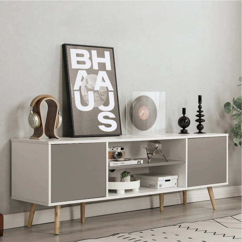 Supporto TV moderno AVAWING Mid-Century per televisori fino a 60 pollici con contenitore e ripiano aperto