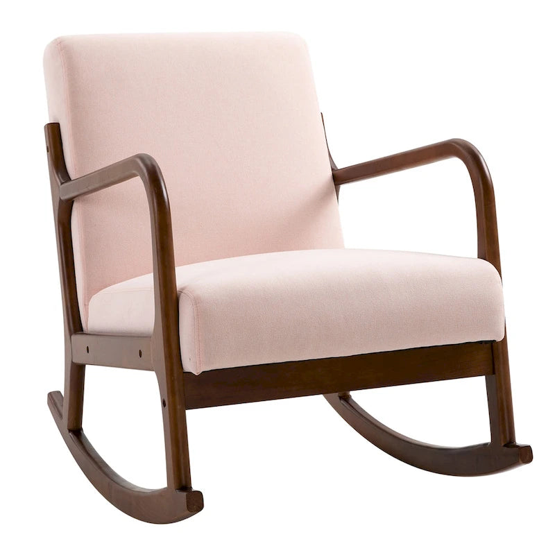 HOMCOM Sedia a Dondolo con Base Curva in Legno, Sedia a Dondolo in Tessuto con Seduta Imbottita per Casa Camera da Letto Salotto Relax