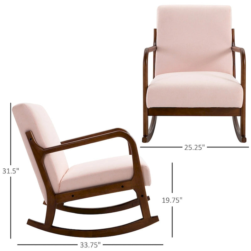 HOMCOM Sedia a Dondolo con Base Curva in Legno, Sedia a Dondolo in Tessuto con Seduta Imbottita per Casa Camera da Letto Salotto Relax