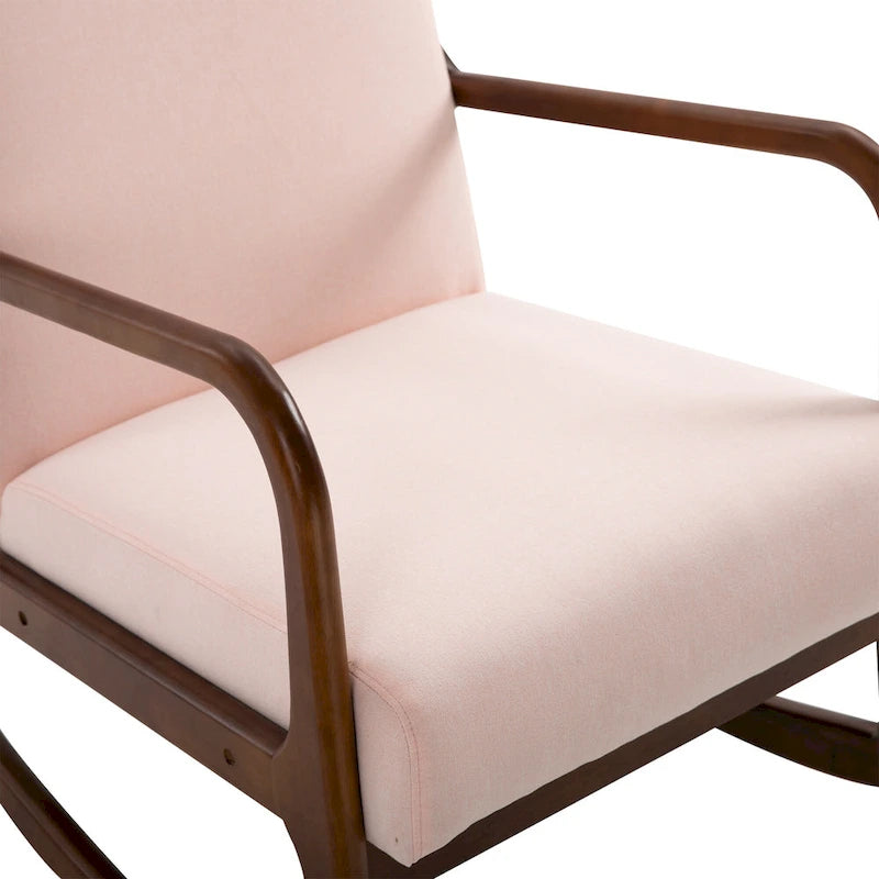 HOMCOM Sedia a Dondolo con Base Curva in Legno, Sedia a Dondolo in Tessuto con Seduta Imbottita per Casa Camera da Letto Salotto Relax