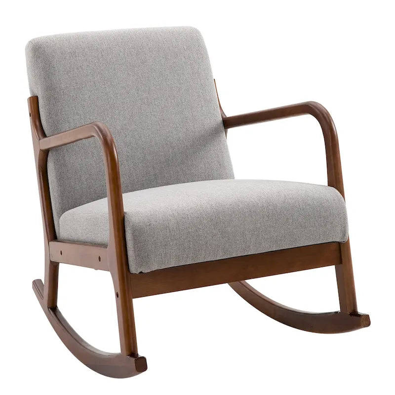 HOMCOM Sedia a Dondolo con Base Curva in Legno, Sedia a Dondolo in Tessuto con Seduta Imbottita per Casa Camera da Letto Salotto Relax