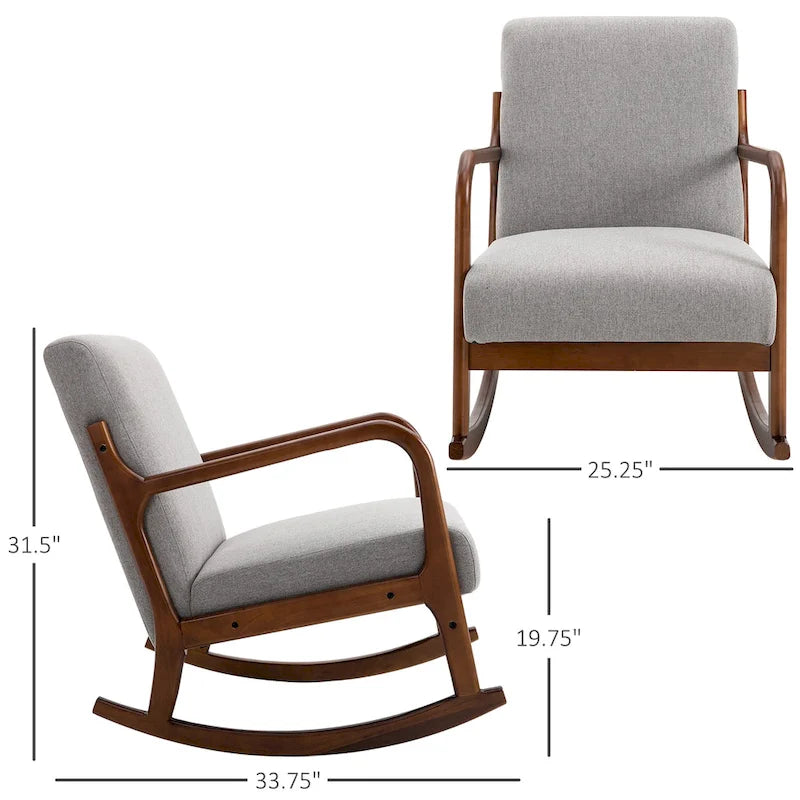 HOMCOM Sedia a Dondolo con Base Curva in Legno, Sedia a Dondolo in Tessuto con Seduta Imbottita per Casa Camera da Letto Salotto Relax