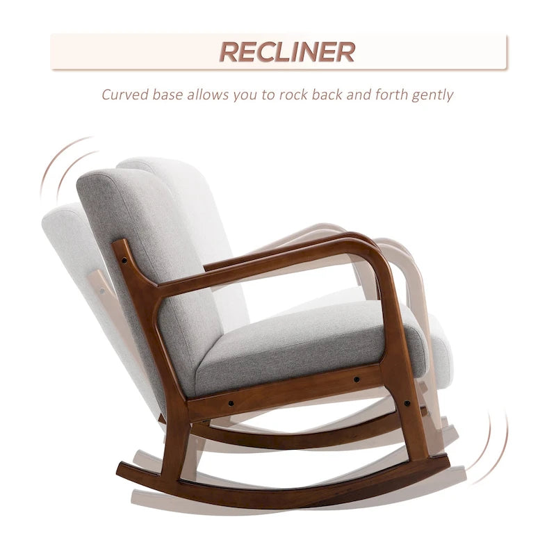 HOMCOM Sedia a Dondolo con Base Curva in Legno, Sedia a Dondolo in Tessuto con Seduta Imbottita per Casa Camera da Letto Salotto Relax