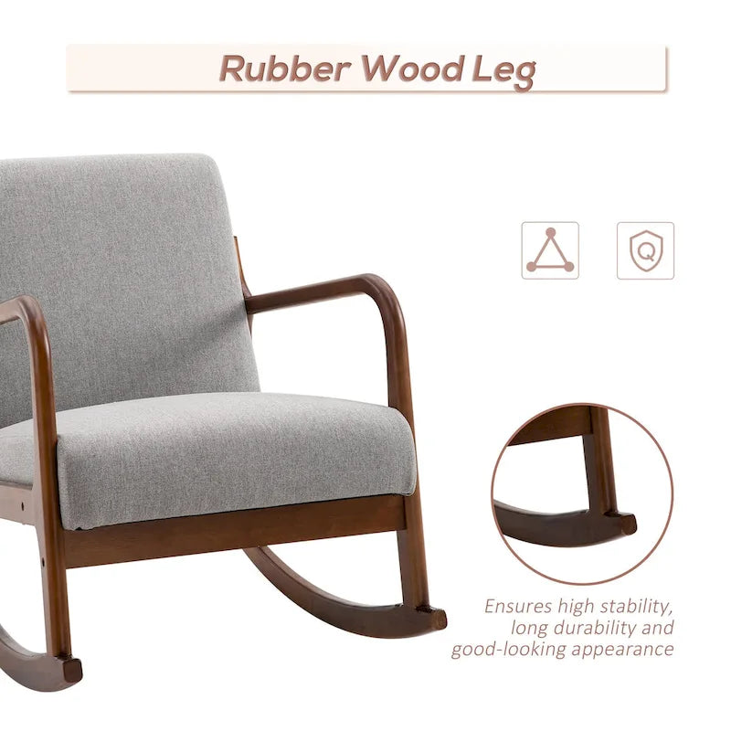 HOMCOM Sedia a Dondolo con Base Curva in Legno, Sedia a Dondolo in Tessuto con Seduta Imbottita per Casa Camera da Letto Salotto Relax