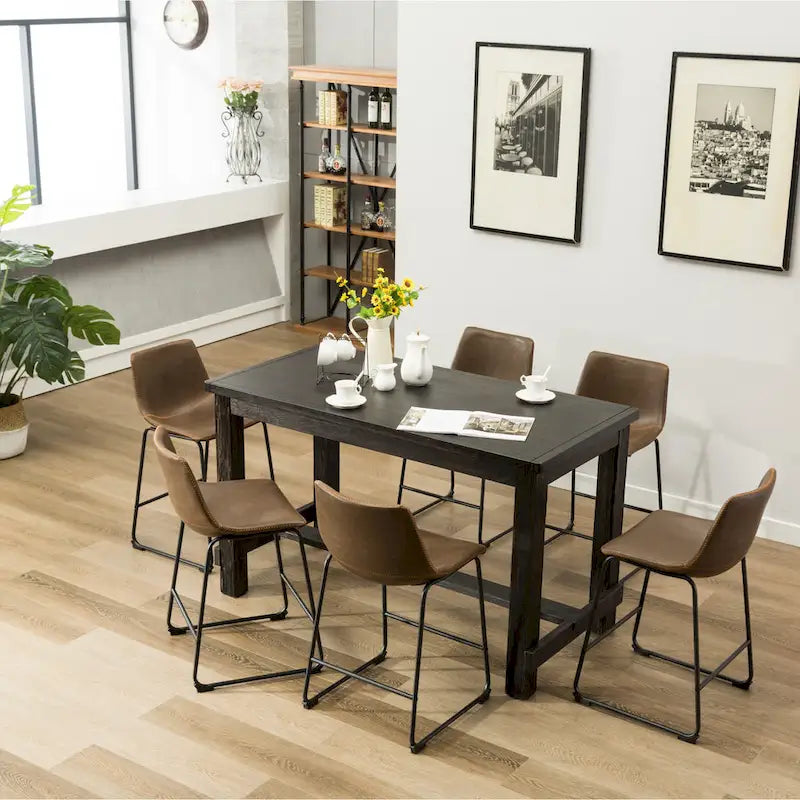 Set da pranzo Lotusville a 7 pezzi in legno nero, altezza bancone, di Roundhill Furniture