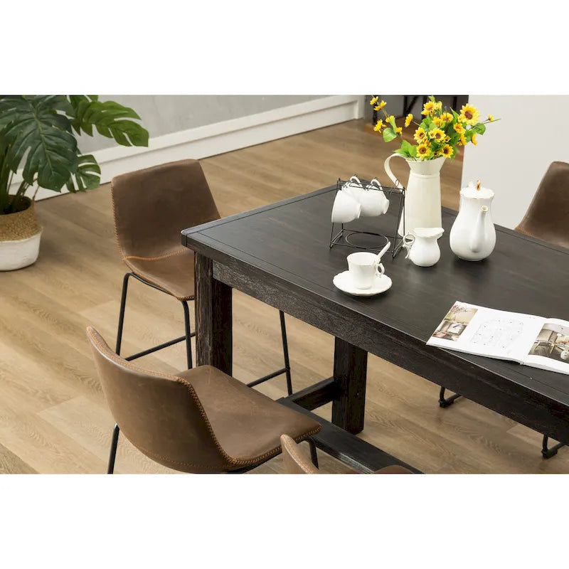 Set da pranzo Lotusville a 7 pezzi in legno nero, altezza bancone, di Roundhill Furniture