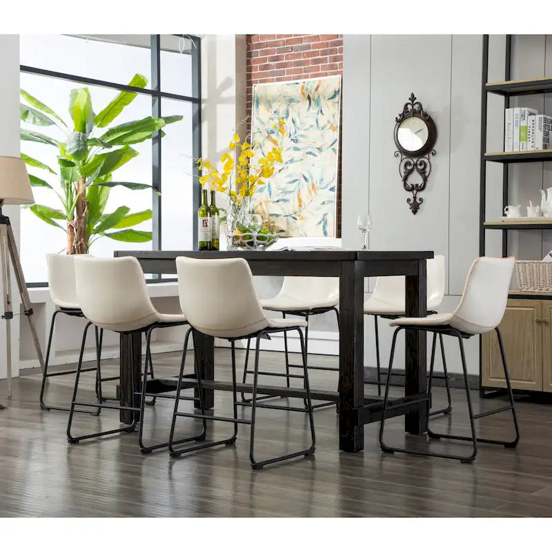 Set da pranzo Lotusville a 7 pezzi in legno nero, altezza bancone, di Roundhill Furniture