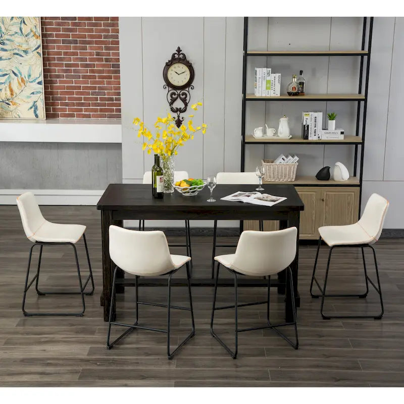 Set da pranzo Lotusville a 7 pezzi in legno nero, altezza bancone, di Roundhill Furniture