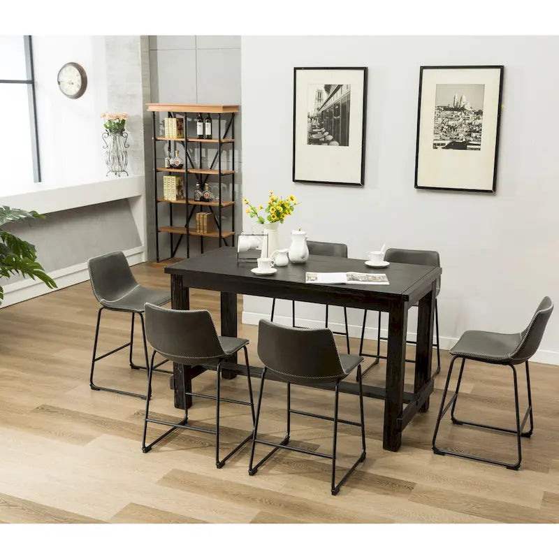 Set da pranzo Lotusville a 7 pezzi in legno nero, altezza bancone, di Roundhill Furniture