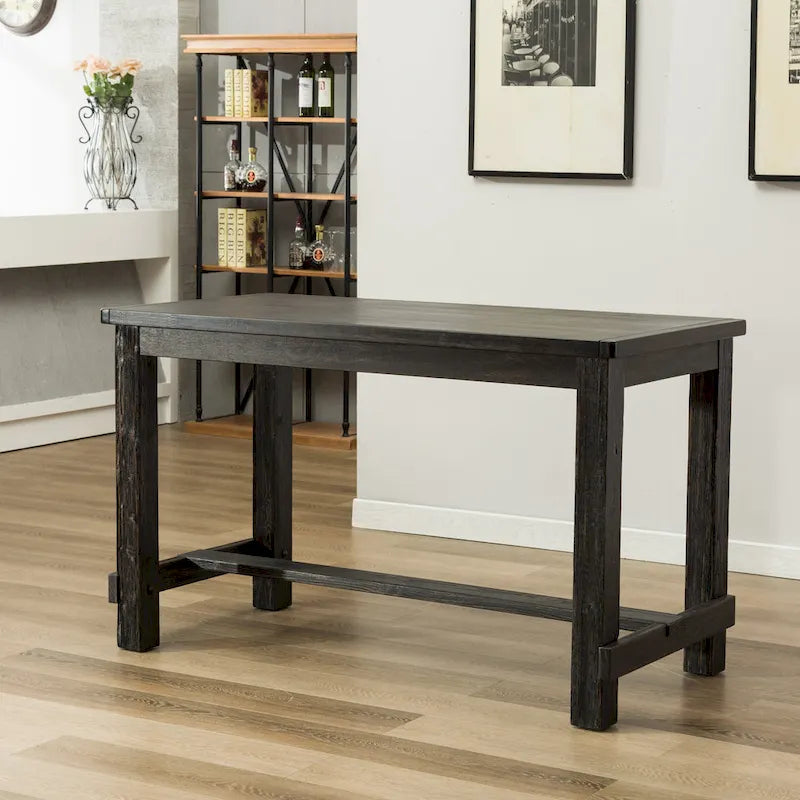 Set da pranzo Lotusville a 7 pezzi in legno nero, altezza bancone, di Roundhill Furniture