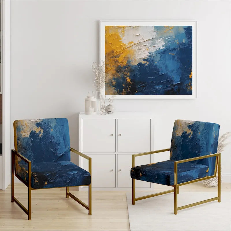Designart Sedia Accent Imbottita Astratta "Blue and Yellow Intuitive Expressions I" e Sedia con Braccioli Moderna e Contemporanea
