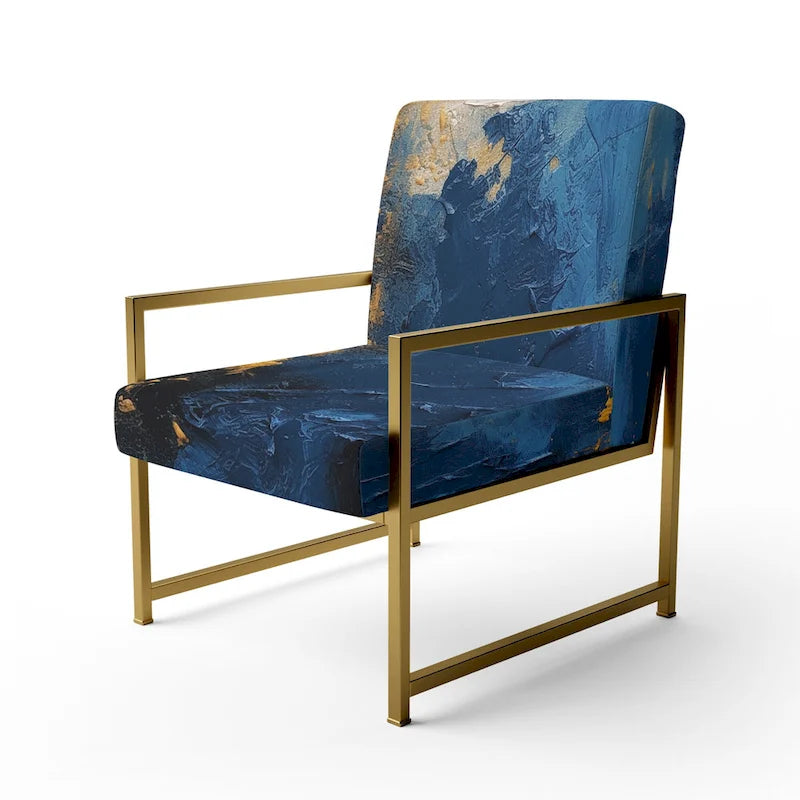 Designart Sedia Accent Imbottita Astratta "Blue and Yellow Intuitive Expressions I" e Sedia con Braccioli Moderna e Contemporanea