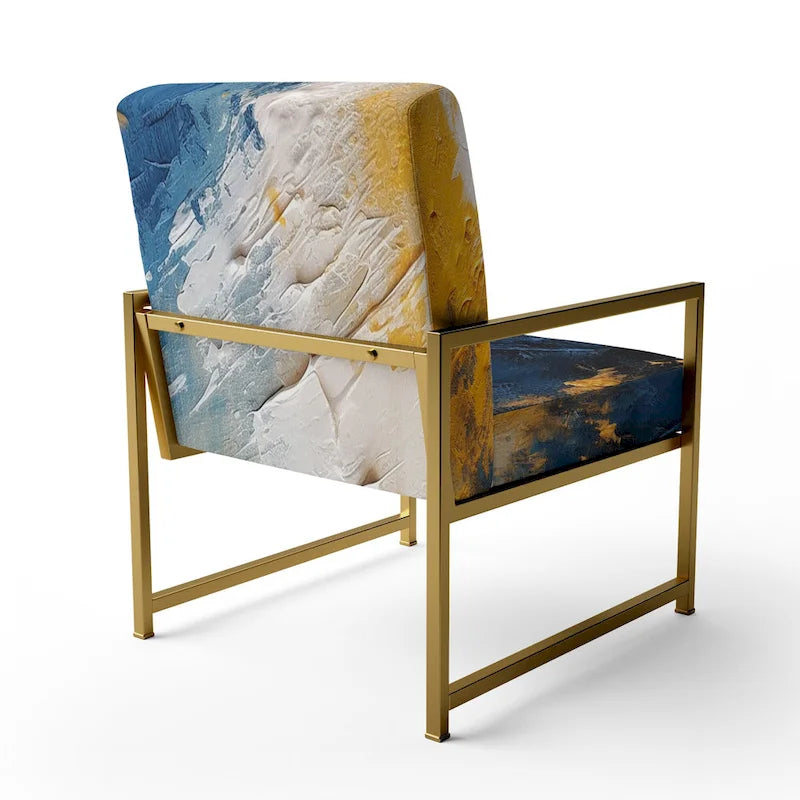 Designart Sedia Accent Imbottita Astratta "Blue and Yellow Intuitive Expressions I" e Sedia con Braccioli Moderna e Contemporanea