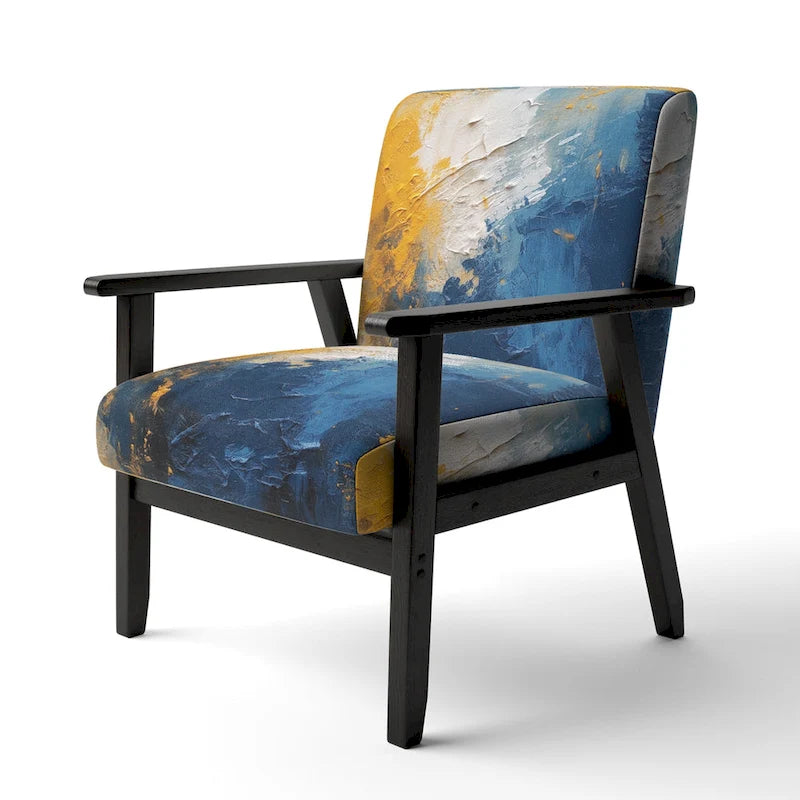 Designart Sedia Accent Imbottita Astratta "Blue and Yellow Intuitive Expressions I" e Sedia con Braccioli Moderna e Contemporanea