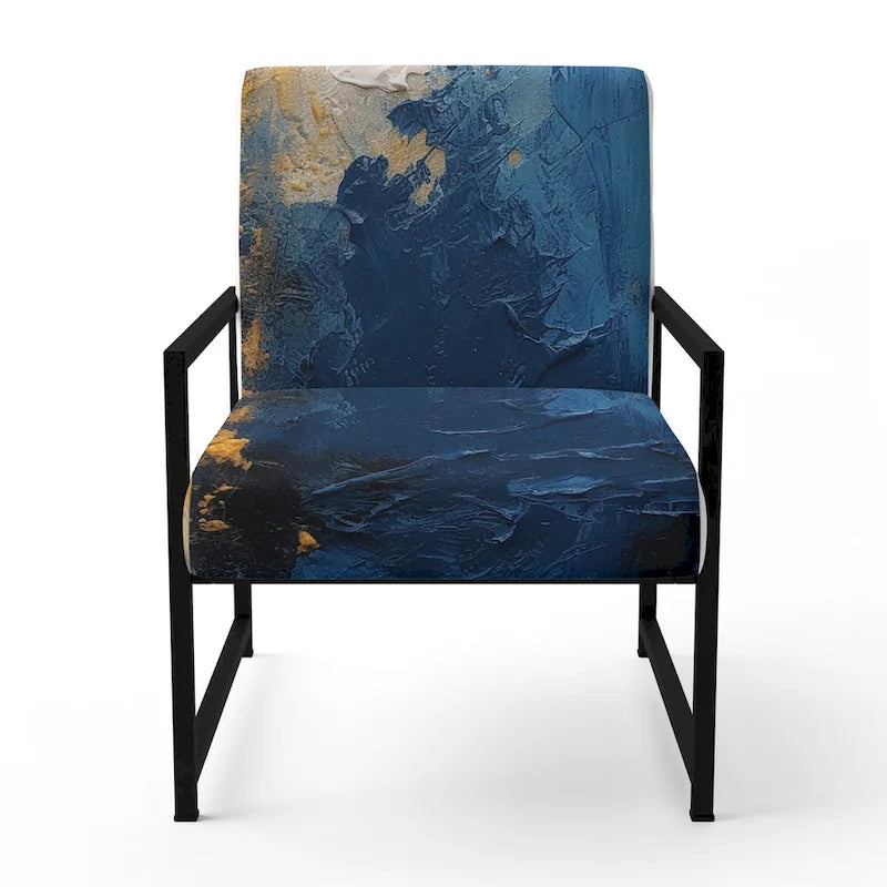 Designart Sedia Accent Imbottita Astratta "Blue and Yellow Intuitive Expressions I" e Sedia con Braccioli Moderna e Contemporanea
