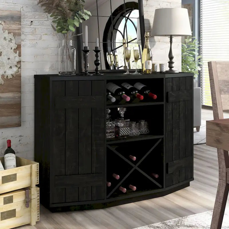 Madia portabottiglie da vino DH BASIC stile rustico per 28 bottiglie da 47 pollici di Denhour
