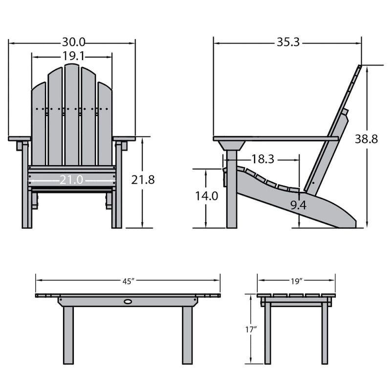 Set Sedia Adirondack Classica Highwood con Tavolino