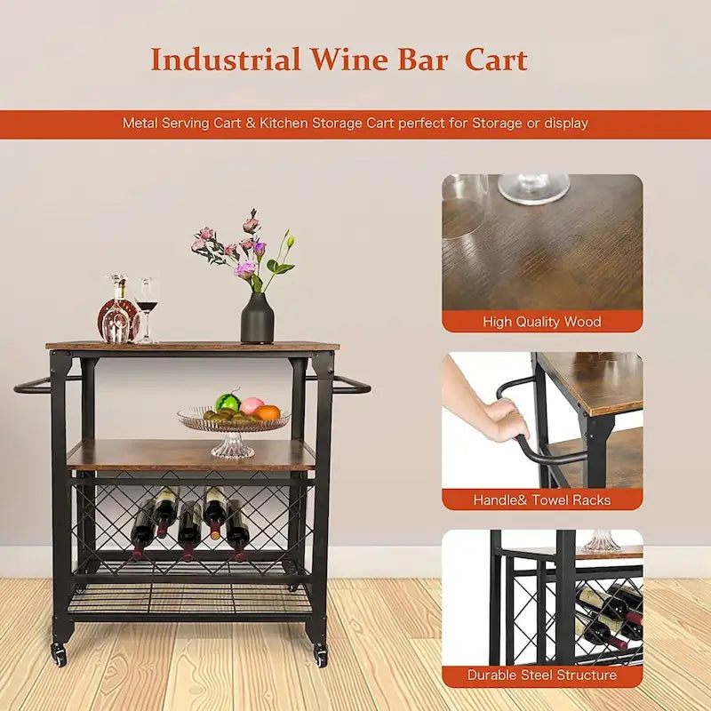 Carrello bar contenitore scaffale cucina carrello da portata con portabottiglie
