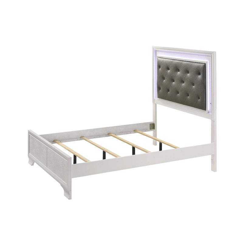 Set camera da letto Kym 4 pezzi Frost a pannelli imbottiti in ecopelle con LED e capitonné