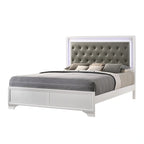 Set camera da letto Kym 4 pezzi Frost a pannelli imbottiti in ecopelle con LED e capitonné