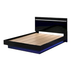 Benvolio Set Letto Pannellato a 3 Pezzi in Legno Nero Contemporaneo con LED e 2 Comodini con Porta USB di Furniture of America