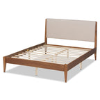 Letto a piattaforma in tessuto imbottito in legno Lenora Mid-Century Modern - Beige