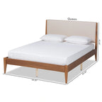 Letto a piattaforma in tessuto imbottito in legno Lenora Mid-Century Modern - Beige