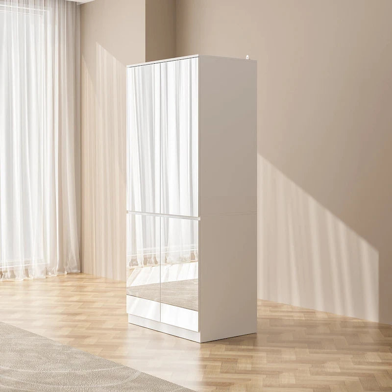 Armadio a specchio modulare, bianco, per camera da letto, con ante a battente