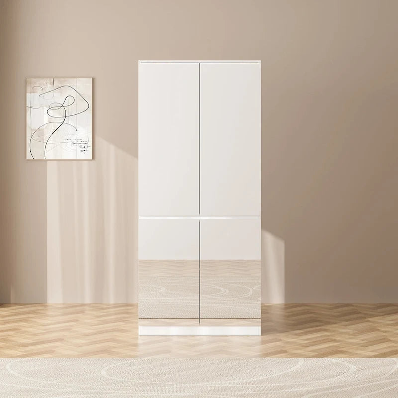 Armadio a specchio modulare, bianco, per camera da letto, con ante a battente