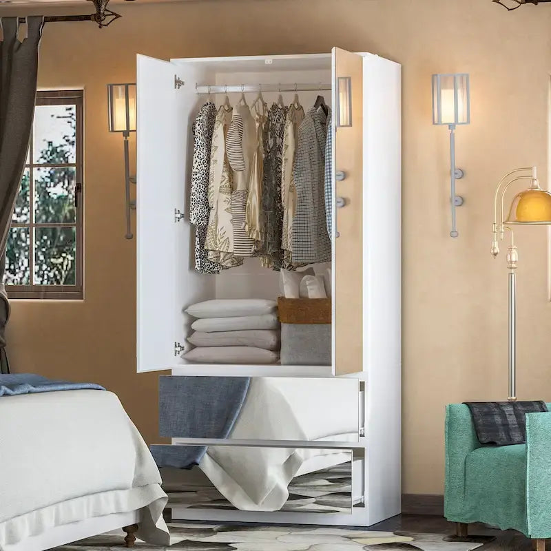 Armadio a specchio modulare, bianco, per camera da letto, con ante a battente