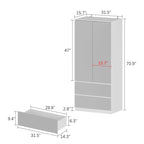 Armadio a specchio modulare, bianco, per camera da letto, con ante a battente