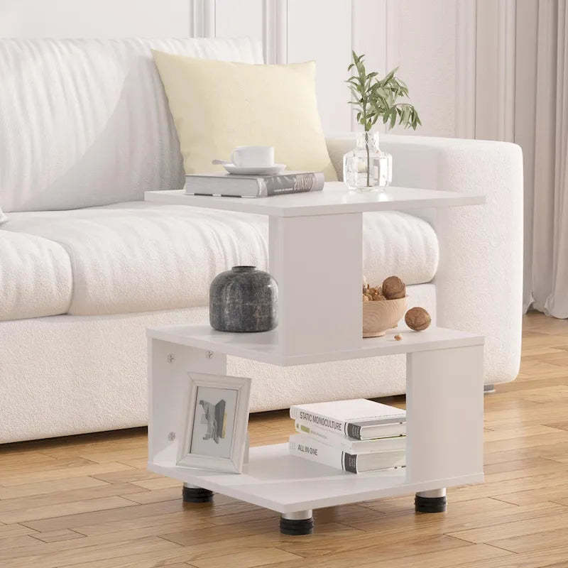 Comodini Moderni a Cubo Magico a 2 Livelli con Design a Rettangolo Cavo – Tavolino Contenitore per Camera da Letto Contemporanea