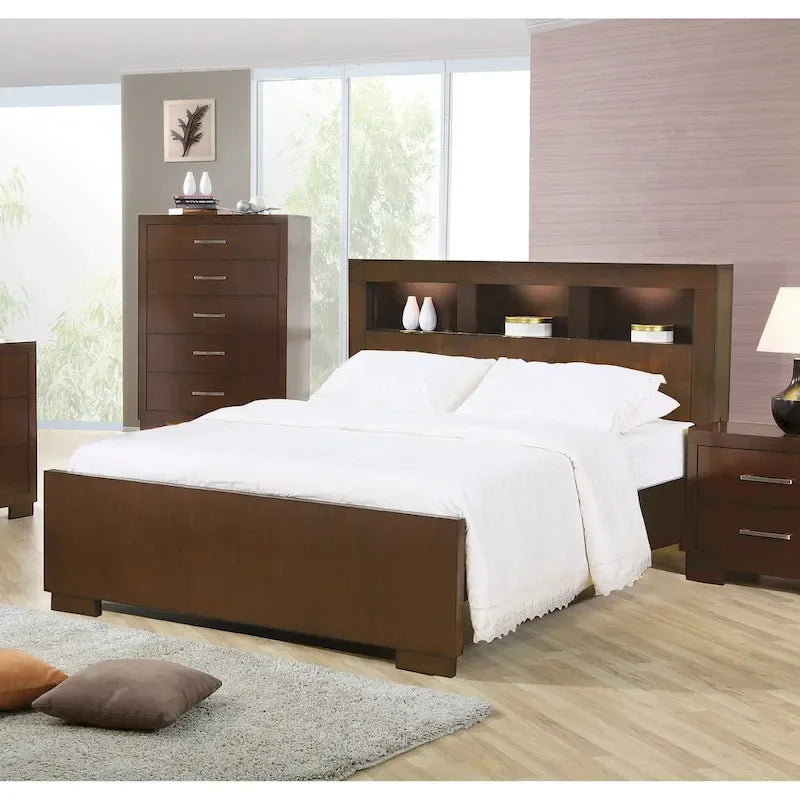 Letto in legno con testiera a libreria color cappuccino