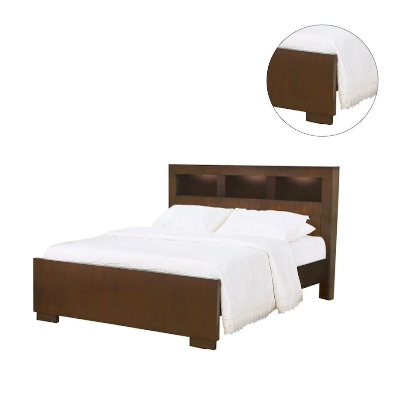 Letto in legno con testiera a libreria color cappuccino