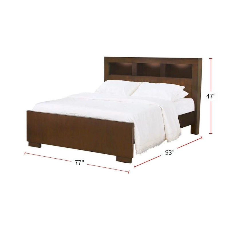 Letto in legno con testiera a libreria color cappuccino