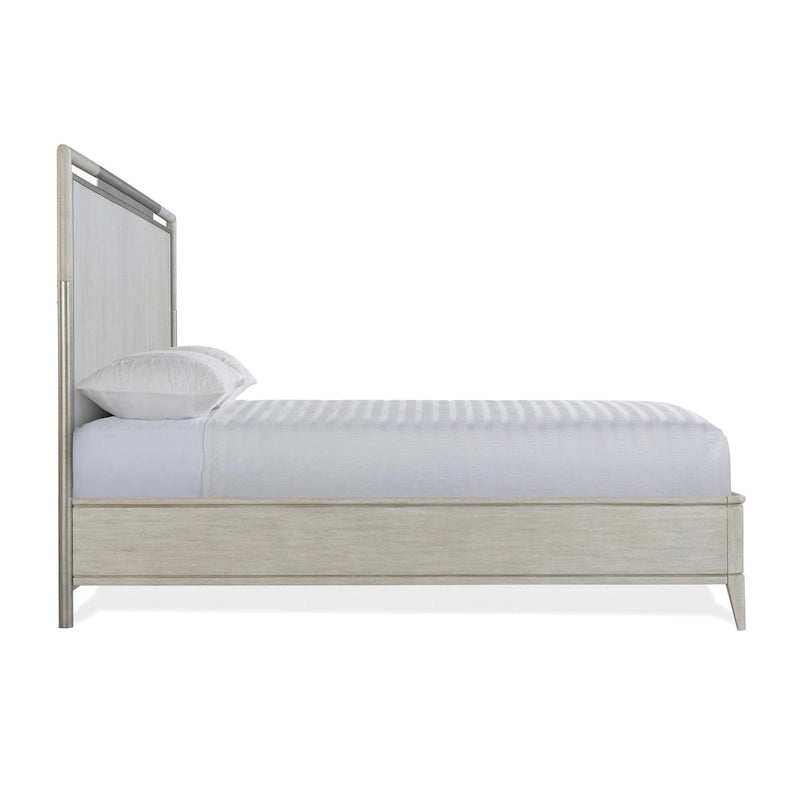 Set camera da letto Roundhill Furniture Mantalia in legno massello, letto a pannelli, cassettiera, specchio, 2 comodini, comò e panca, color champagne