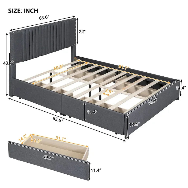 Letto a piattaforma imbottito Queen Size