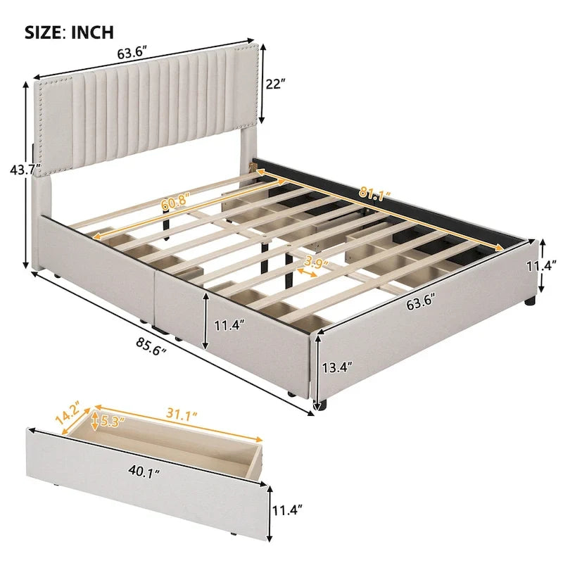 Letto a piattaforma imbottito Queen Size