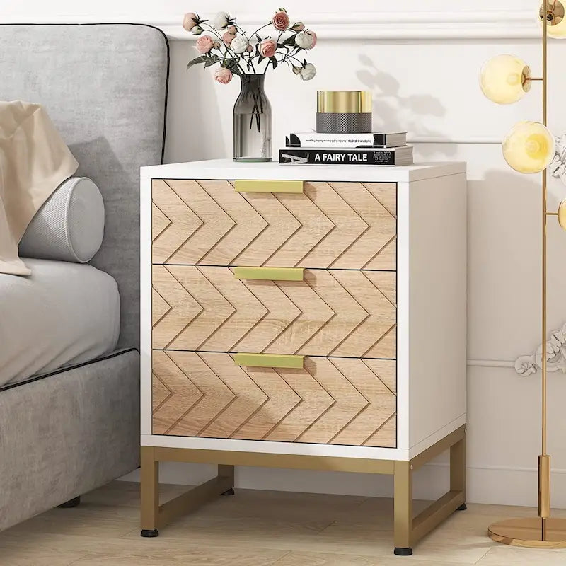 Comodino Moderno con 3 Cassetti per Camera da Letto
