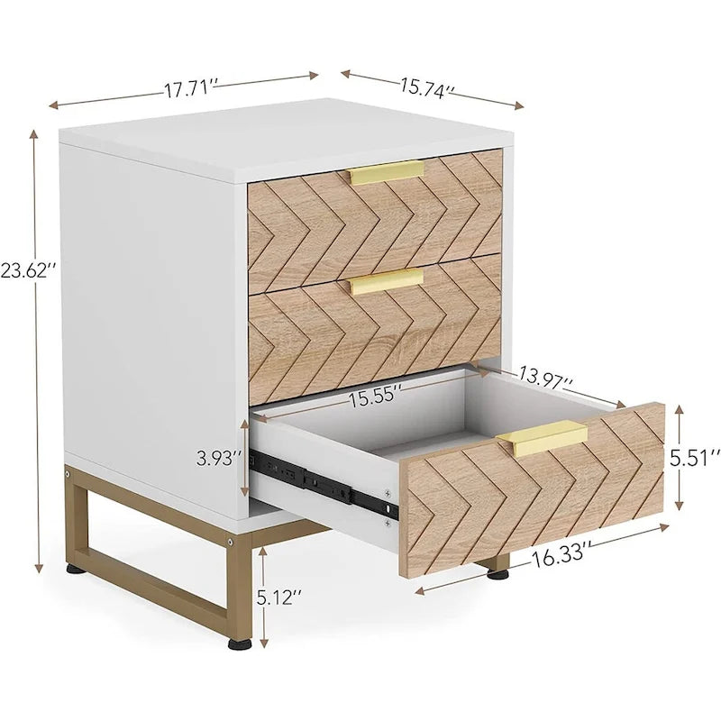 Comodino Moderno con 3 Cassetti per Camera da Letto