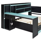 Daybed da gioco completo/queen size con testiera libreria, luci LED, scrivania integrata, cassetti e stazione di ricarica
