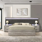 Letto a scomparsa Lenca LED di Roundhill Furniture con comodini, cassettiera e specchio - Grigio invecchiato