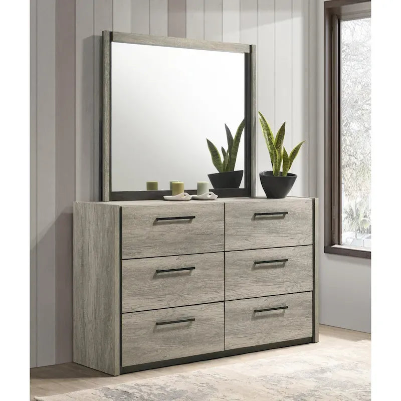 Letto a scomparsa Lenca LED di Roundhill Furniture con comodini, cassettiera e specchio - Grigio invecchiato